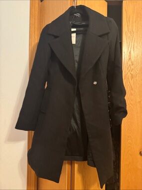 Bardot Black Wool-Blend Trench Coat with Notch Lapel